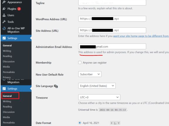 admin email